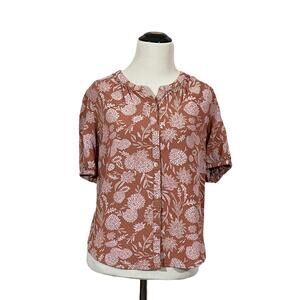 Universal Thread Floral Short Sleeve Button Down - Dusty Pink - XS